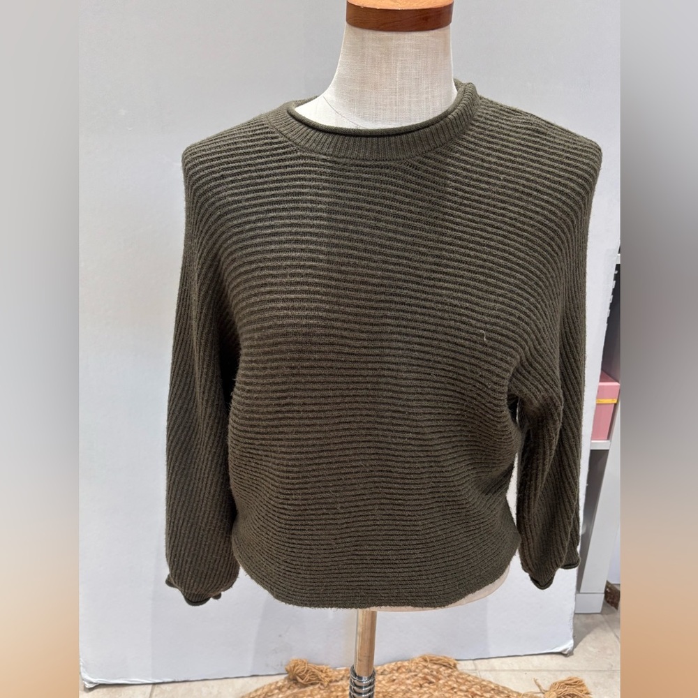 Olive Green Ribbed Sweater - Picture 4 of 4